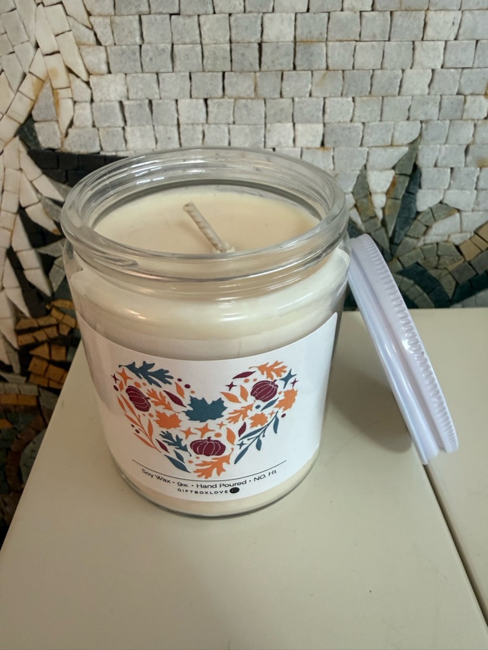 Hand Poured Jar Candle with Autumn Floral Label - Cream